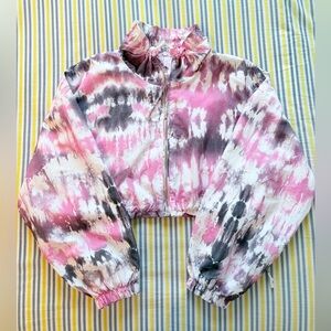 NWOT Zara Bershka Pink and Gray Tie-Dye Cropped Activewear Jacket